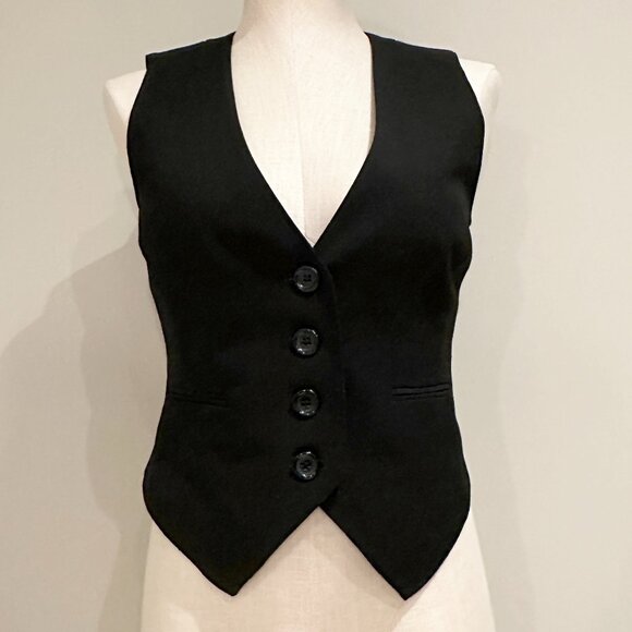 Black Fitted Vest Womens Size Small Cropped Button Up Dressy Office Wear - Picture 1 of 9
